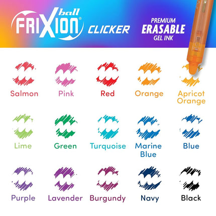 Pilot FriXion Clicker Erasable, Refillable & Retractable Gel Ink Pens, Fine Point, Assorted Color Inks, 15-Pack Pouch (14447)