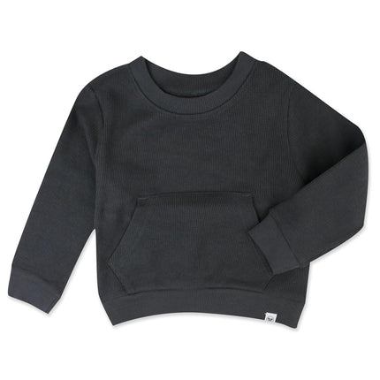 HonestBaby Baby Comfy Crew Sweatshirt with Pockets 100% Organic Cotton for Toddler, Boys, Girls, Blackened Pearl, Newborn
