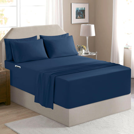 Elegant Comfort Luxury Soft 6-Piece 1500 Premium Hotel Quality Bed Sheet Set with Extra Deep Pockets 18-24 Inch, Wrinkle Free, Storage Pockets, Extra Deep Pocket 6PC Sheets, Full, Navy Blue