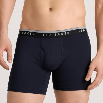 Ted Baker Men's Standard 4 Pack Cotton Stretch Boxer Briefs, Black Beauty/Grey Heather/Sky