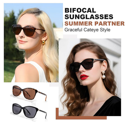 SKYOLUY Premium Bifocal Reading Sunglasses for Women, Retro Cateye Sun Readers UV400 Protection, Classic Shades Black & Tortoise (1 Black & 1 Tortoise, 2.75)