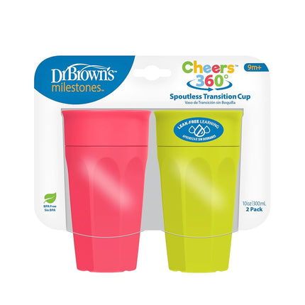 Tasse d'apprentissage sans bec Cheers 360 Dr. Brown's, 9 mois et plus, 295 ml, Rose/Turquoise, Lot de 2