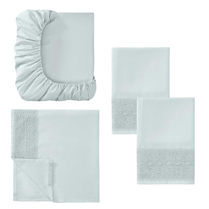 Modern Threads Pacific Coast Textiles 3 Piece Crochet LACE Microfiber Sheet Set SEAMIST Twin, Microfibre, Sea Mist