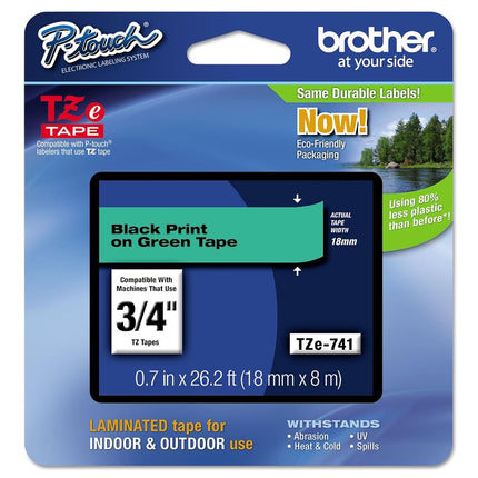 Brother Laminated Tape Black on Green, 18 mm (TZe7