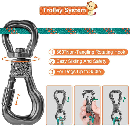 XiaZ Dog Tie Out Cable for Camping, 50ft Portable Overhead Trolley System for Dogs up to 200lbs，Dog Lead for Yard, Camping, Parks, Outdoor Events,5 min Set-up