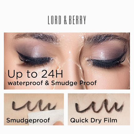 Lord & Berry SMUDGEPROOF Eye Liner - Soft & Creamy VEGAN Formula, Long Lasting Morning to Night Waterproof Eyeliner Pencil, Easy to Use Eye Makeup - Black Eyeliner