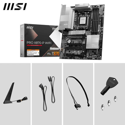 Placa base MSI PRO X870-P WIFI, ATX - Compatible con procesadores AMD Ryzen 9000/8000 / 7000, VRM AM5-60A SPS, DDR5 Memory Boost 8200+MT/s (OC), PCIe 5.0 x16 y 4.0 x16, M.2 Gen5, Wi-Fi 7, LAN de 5G