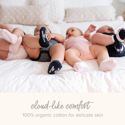 Burt's Bees Baby 6 Pairs Unisex Baby Socks Crew Ankle Socks Soft Organic Cotton with Non-Slip Handles, Cloud Socks, 2-3 ans