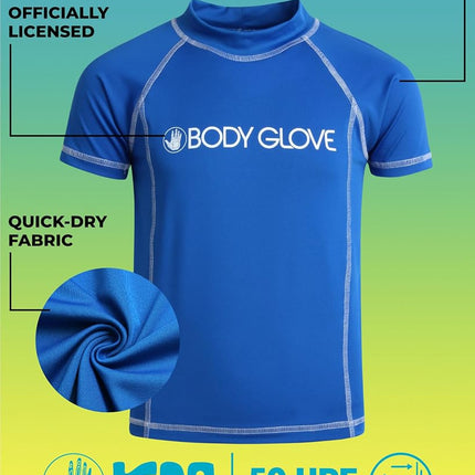 Camiseta de natación para niño Body Glove - UPF 50+ de secado rápido, protección solar, manga corta, para niños, ropa de baño (tallas: 5-14), manga corta, azul real, 5