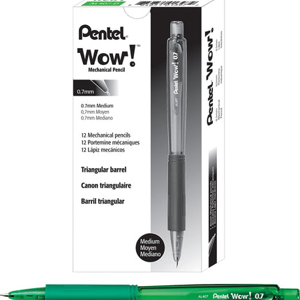 Pentel 0.7mm Wow Mechanical Pencil with Green Barrel, Box of 12 (AL407D)