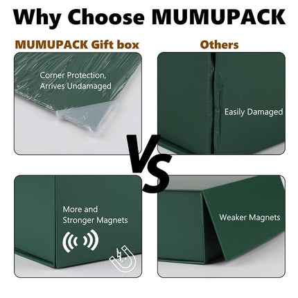 MUMUPACK Green Gift Box,13x11x5.3 Large Gift Boxes With Lids For Presents Includes Ribbon And Diy Printable Sticker Paper,Bridesmaid Proposal Box,Magnetic Gift Box For Birthday,Wedding,Graduation