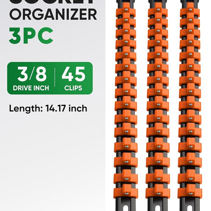 ALOANES 3PC ABS Socket Organizer, Socket Rails Fit 3/8 inch Drive