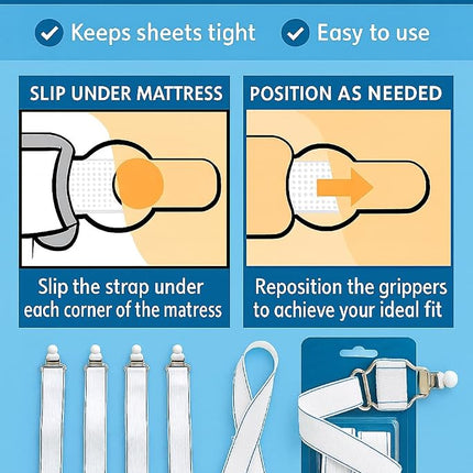 Sangles élastiques Blue Magic pour drap de lit à eau avec attaches antidérapantes, blanches, paquet de 4