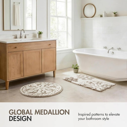 Madison Park Casablanca Tapis de Bain en Coton Touffeté à Motif Médaillon Floral Ultra Doux Antidérapant Mignon Chic, 50x76 cm Gris