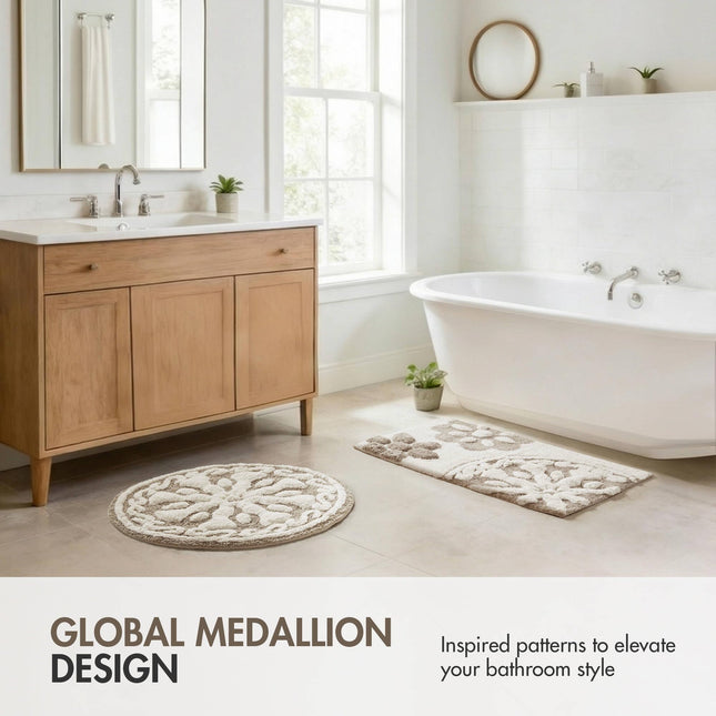 Madison Park Casablanca Cotton Tufted Medallion Pattern Floral Ultra Soft Non-Slip Cute Chic Bath Mat Bathroom Rugs, 20X30 Inches Grey
