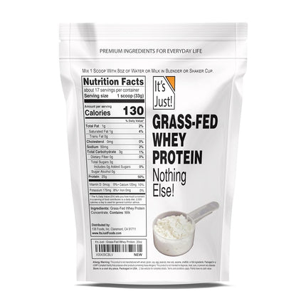 It's Just! - 100% Whey Protein Concentrate, Grass-Fed Pasture Raised, Made in Australia, RBST/rBGH Hormone Free, Premium WPC-80, No Added Flavors (Grass-Fed Unflavored, 1.25 Pound)