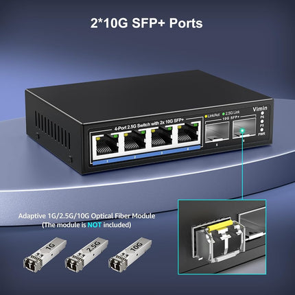 6 Port 2.5G Unmanaged Switch with 2x10G SFP, 4X 2.5Gbase-T Ports, 2X 10G SFP+ Port, 60Gbps Switching Capacity, IEEE802.3, Metal Housing,Work for 2.5Gbps NAS, Wireless AP & PC