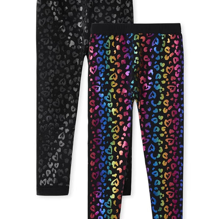 The Children's Place Leggings de Felpa con Forro de Leopardo para Niñas, Paquete de 2, Estampado de Leopardo/Estampado de Leopardo Arcoíris, XXG