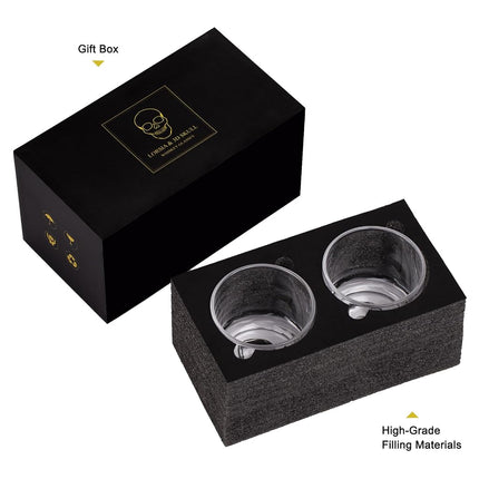 Hand Blown Crystal Skull Whiskey Glasses, Set of 2 Bourbon Glasses in Gift Box - 10 Oz Old Fashioned Glasses for Scotch, Cocktail, Rum - Perfect Gifts for Halloween, Christmas, Thanksgiving for Men