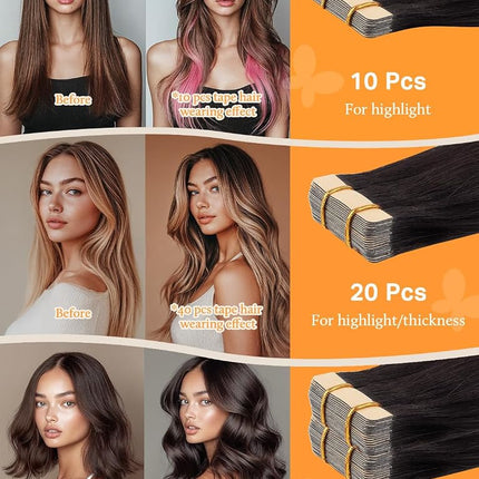 DOORES Tape in Hair Extensions Human Hair Balayage Dark Brown to Chestnut Brown and Dirty Blonde 18 Inch 50g 20pcs Real Natural Hair Extensions Tape in Remy Skin Weft Hair Extensions