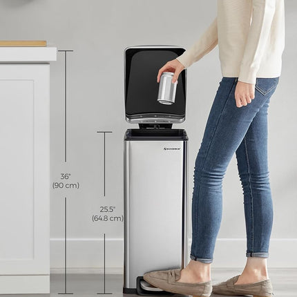 SONGMICS 48L Slim Pedal Bin, Steel, with Lid, Soft Closure