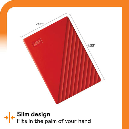 WD My Passport 2TB Portable External Hard Drive, USB 3.2 Gen 1, Red
