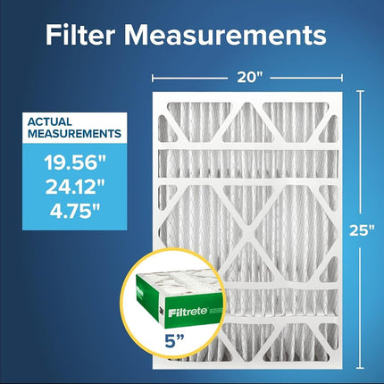 Filtrete 20x25x5 AC Furnace Air Filter, Merv 8 MPR 700, Dust, Pollen, & Pet Dander, 2-Pack (exact dimensions 24.13x19.56x4.75)