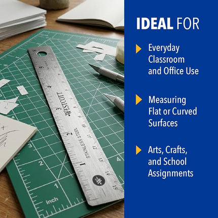 Westcott Stainless Steel Ruler Set with Flexible Design, Non-Slip Cork Base, for Crafting, Office, Classroom, Back to School Supplies, Includes 6-, 12-, & 15-inch Rulers, 3 Pack