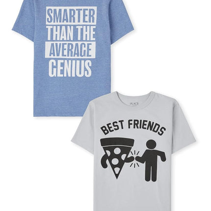 The Children's Place Camisetas gráficas surtidas de manga corta para niño, paquetes múltiples, Genio/Mejores amigos paquete de 2, Grande