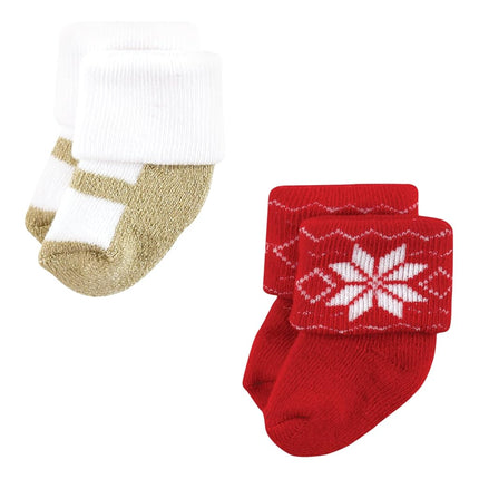 Hudson Baby Baby Girls' Cotton Rich Newborn and Terry Socks, 12 Days of Christmas Girl, 12-24 Months