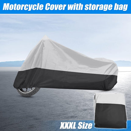 uxcell Motorcycle Cover Motorbike Cover Rain Dust Protector XXXL for Harley Touring Road King Electra Glide Street Glide Full Dress Cruiser Silver Tone Black 190T