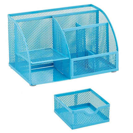 Annova Mesh Desk Organizer Office with 7 Compartments + Drawer/Desk Tidy Candy/Pen Holder/Multifunctional Organizer (Blue)