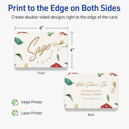 Avery Printable Rectangle Cards, Rounded Corners, Sure Feed Technology, 4" x 6", Matte White Cardstock, Print-to-the-Edge, Laser/Inkjet, 50 Total, Great for Postcards and Thank You Cards