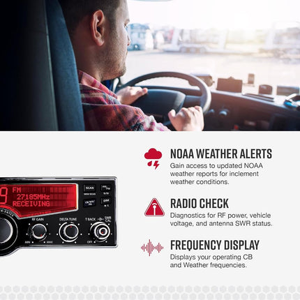 Radio CB Profesional Cobra 29LX AM/FM - Radio de Emergencia, Artículos Esenciales para Viaje, Canales Meteorológicos NOAA y Sistema de Alerta de Emergencia, Pantalla LCD de 4 Colores Seleccionables, Escaneo Automático, Negro