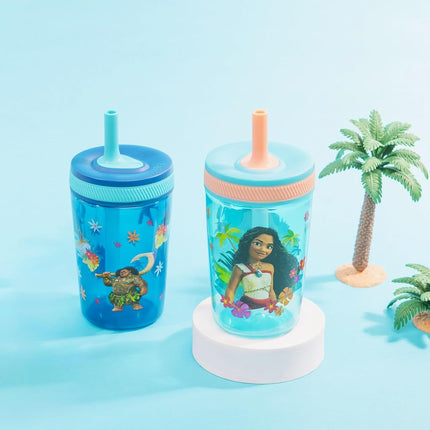 Zak Designs Disney Moana 2 Kelso Toddler Tumblers for Travel or at Home, 15oz 2-Pack Durable Plastic Sippy Cups with Leak-Proof Design is Perfect for Kids (Moana, Maui, Simea)
