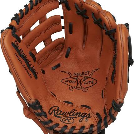 Rawlings | Guante de béisbol juvenil Select Pro Lite | Modelo Nolan Arenado | Para lanzar con la mano derecha | 11" - Red Pro en forma de H | Color camel