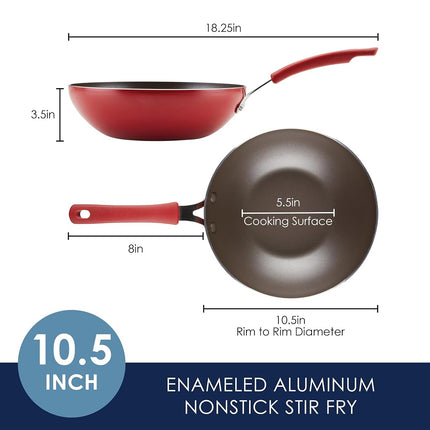 Rachael Ray Cook + Create Sartén/Wok Antiadherente para Saltear, 10.5 Pulgadas, Roja