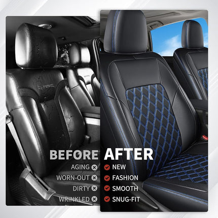 Huidasource Custom Fit RAV4 Car Seat Covers Front&Rear Full Set, Waterproof Leather Car Seat Protector Covers Fit for 2013-2018 Toyota Rav4 XLE LE XLE Premium Limited (Not for Hybrid, Black&Blue)