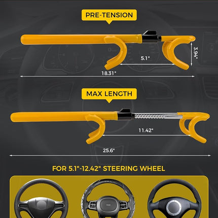SEALIGHT Car Steering Wheel Lock with 2 Keys Car Double Hooks & Heavy Duty Car Club Steering Wheel Lock Adjustable Antitheft Locking Devices for Cars Truck Van SUV