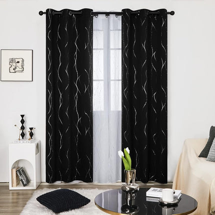 Deconovo Cortinas Opacas para Sala de Estar, 42 x 95 Pulgadas de Largo, Juego de 2 Paneles, Cortinas Aislantes Térmicas e Insonorizadas con Estampado Plateado, Paneles Lavables a Máquina con Ojales para Puerta Corredera de Dormitorio