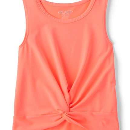 The Children's Place Girls' Active Twist Front Tank Top, Coral Rocket, Large