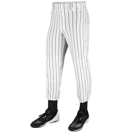 CHAMPRO Traditional Fit Triple Crown Classic Baseball Pants with Knit-in Pinstripes and Reinforced Sliding Areas, White Body, Black PIN, Small