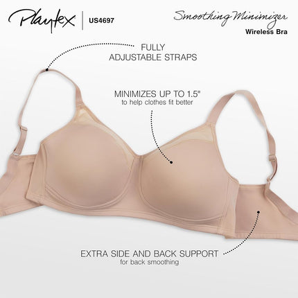 Playtex Women's 18 Hour Smoothing Minimizer Wirefree Bra Us4697, Opaque, Nude, 36D