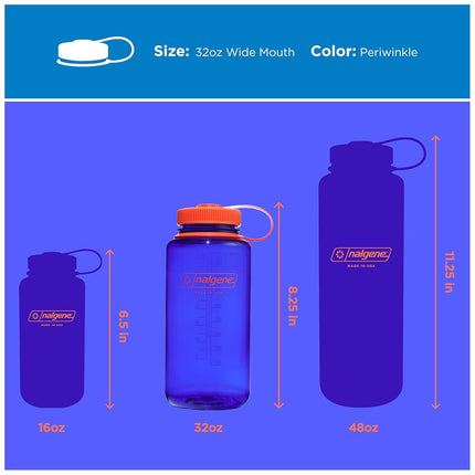 Nalgene Water Bottle - Lightweight Sustain Tritan BPA-Free Shatterproof Bottle for Backpacking, Hiking, Gym, 32 OZ, Wide Mouth, Periwinkle
