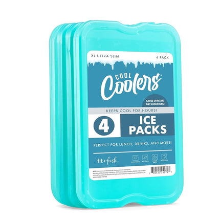 Cool Coolers by Fit & Fresh 4 Pack XL Slim Ice Packs, Quick Freeze Space Saving Reusable Ice Packs for Lunch Boxes, Lunch Bags or Coolers, Green
