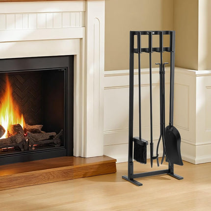 VEVOR Fireplace Tool Set, 5 PCS Fire Tool Set and Holder with Square-Frame Stand, Tongs, Ash Shovel, Brush, Fire Place Poker, Wrought Iron Steel Fireplace Accessories for Indoor/Outdoor, Black