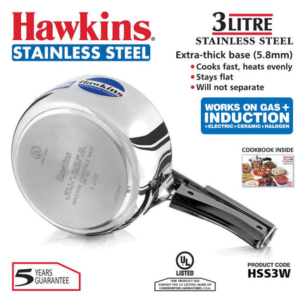 Hawkins Stainless Steel Induction Compatible Wide Pressure Cooker, 3 Litre Capacity, Silver