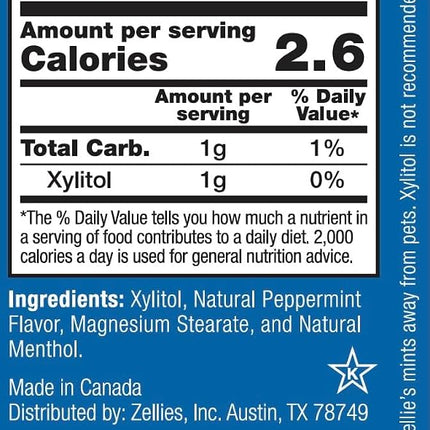 Zellies Xylitol Sugar Free Cool Mint Breath Mints | Non-Gmo, Low-Calorie, Gluten Free, Vegan & Kosher Mints (250 Count - Pack Of 1)