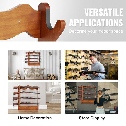 VEVOE Gun Rack, Wood Gun Rack Wall Mount, Gun Display Rack Holds 4 Rifles, Shotguns, 132 lb Heavy Duty Wall Storage Display Rifle Rack with Soft Padding