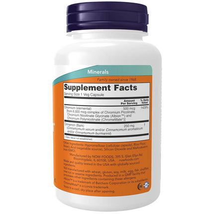 NOW Tri-Chromium 500 mcg with Cinnamon,180 Veg Capsules